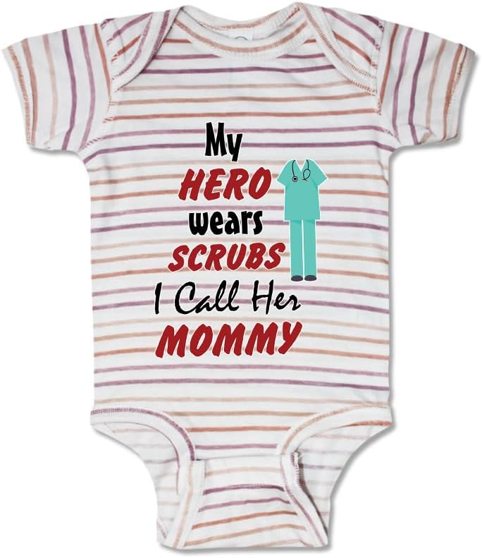Cute Rascals Baby Bodysuit My Hero Wears Scrubs I Call Her Mommy Doctor Nurse Funny Cotton