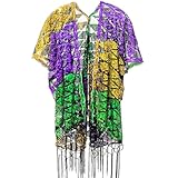 MERRYJULY Mardi Gras Outfit for Women Party Mardi Gras Cape Jacket Shawl Wrap Poncho Costume Accessories (Purple Green Gold)