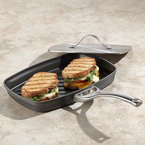 Calphalon Contemporary Hard-Anodized Aluminum Nonstick Cookware, Panini Pan and Press, 13 3/4-inch, Black