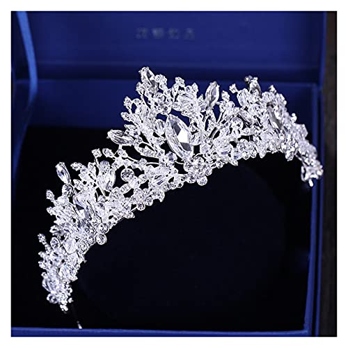 Tiara nupcial de lujo barroca de cristal plateada con diadema para velo