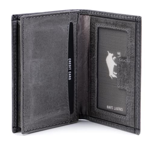 Solo Pelle Visitenkartenetui Leder - Platz für 50 Karten + Mini Geldbörse - 3 Fächer - Visitenkarten Etuis - Geschenk für Damen & Herren in Steingrau