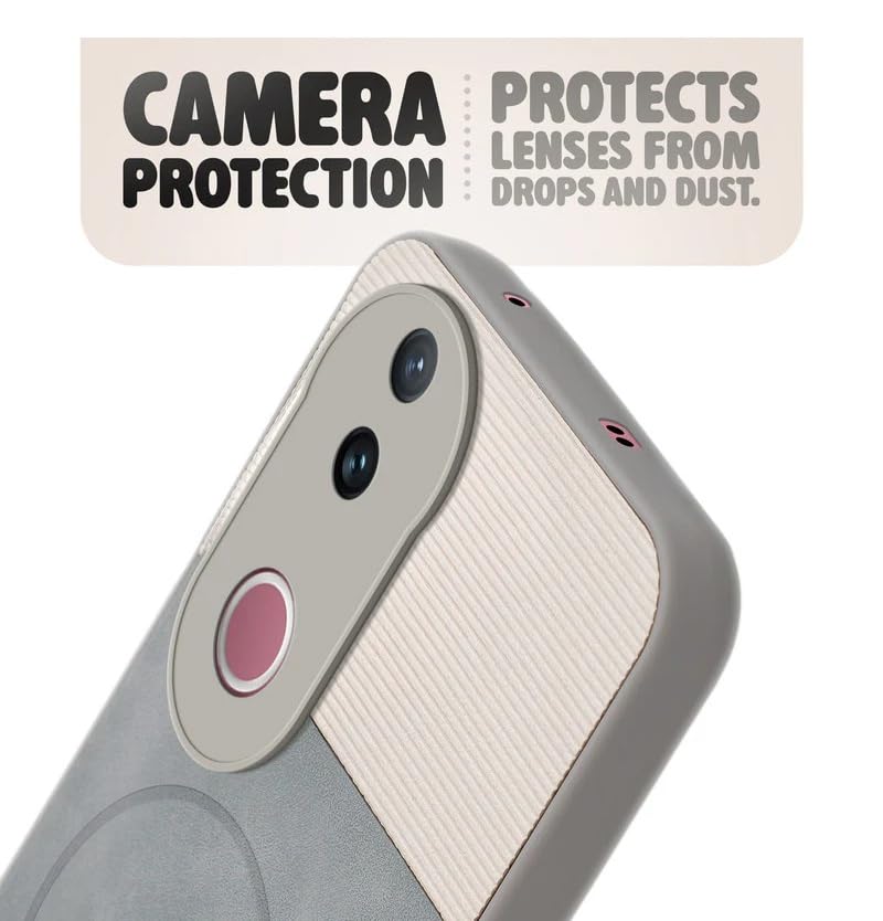 Image of Bintage CASE Dual-Leather Mac Safe Design Phone Case| Soft Touch Finish | Full Camera Protectection Back Cover Compatible for IQOO I2410 / Z10R /Vivo V50 5G - White & Matelic Grey