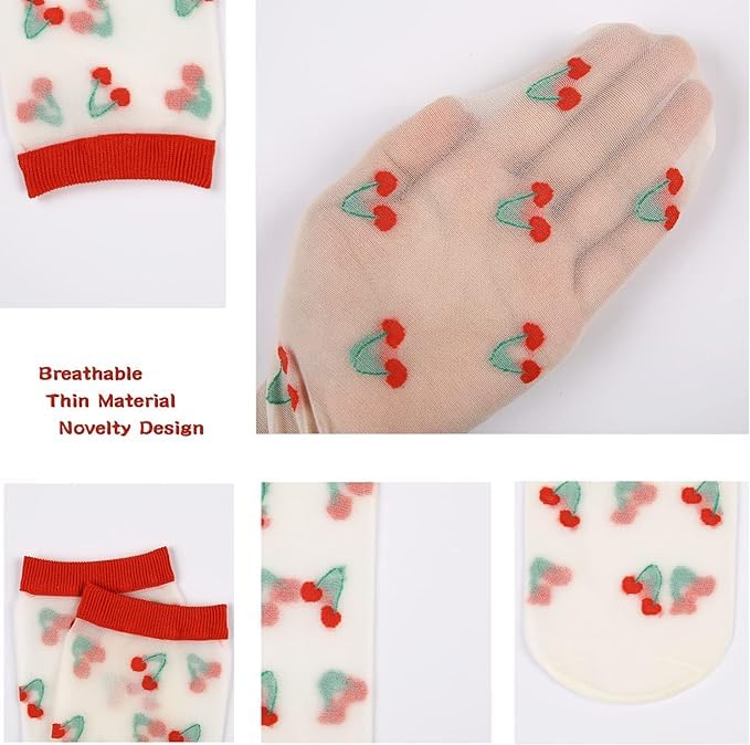 Women Sheer Crew Socks, 5-7.5, Cute Fruits 5 Pairs3