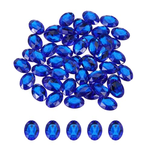 QUARKZMAN 50 Piezas Gemas Ovaladas de Acrílico 13x18 mm con Parte Trasera Plana Piedras de Imitación para Manualidades Bisutería Pintura Facial Decoración de Bodas Color Azul