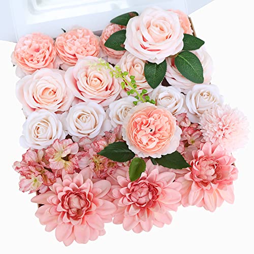 Huadodo Artificial Flowers Peach Rose Silk Fake Flower Leaf Combo Set For Diy Wedding Bouquets Centerpieces Party Bridal Baby Shower Home Decorations #TOP6