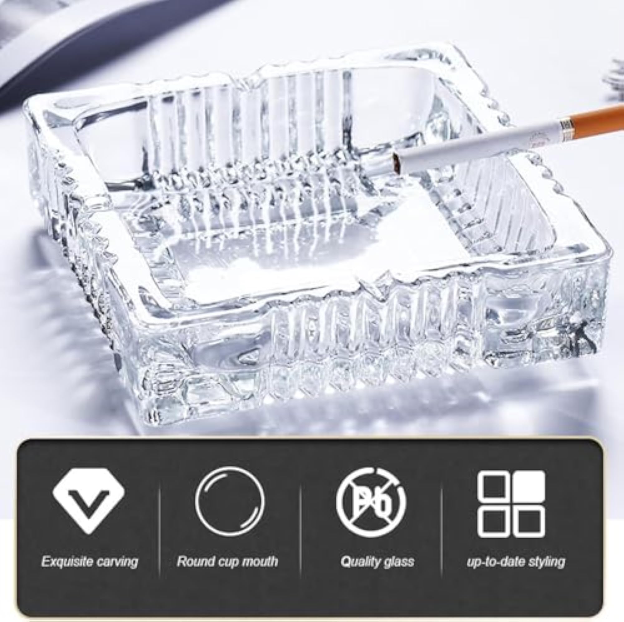 Designer Glass Square Ashtray for Home & Office