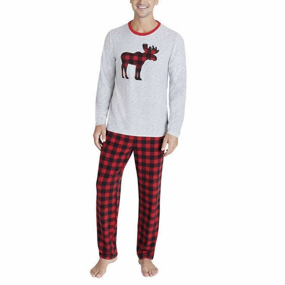 Eddie Bauer Men's Moose Red Buffalo Plaid Sleep Set for Christmas Holiday Family Sleepwear Pajama Set, Size XXL