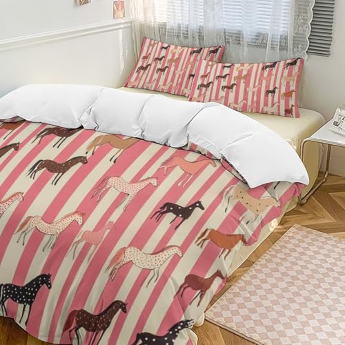 Juego de ropa de cama de caballos con cremallera y 2 fundas de almohada de microfibra suave 3