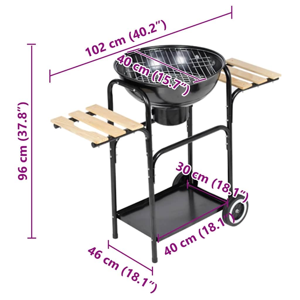 Charcoal Kettle Grill With Side Tables & Storage Shelf – 38" Tall, 17.3" Cooking Surface, Wheels For Easy Moving