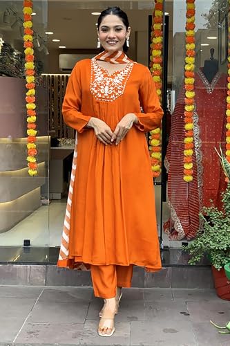 Image of Jwalin Women's Chinon Silk Kurta Pant Set with Dupatta|Kurta Set for Women|Ethnic Set