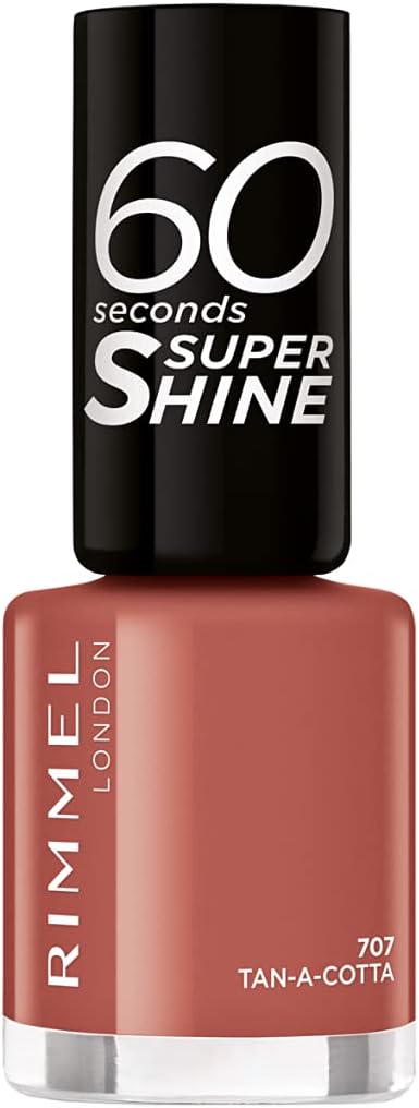 Rimmel London Colour Your Way 60 Seconds Super Shine Nail Polish - Quick Drying - Resists Chips & Fading, Lasts Up To 10 Days - Precise Application In One Stroke - 707 Tan-A-Cotta, 8 ml