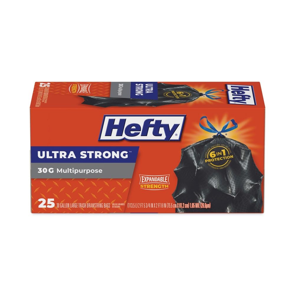 Photo 1 of Hefty Ultra Flex 30 Gal. Large Trash Bags with Drawstring 25 ct (Pack of 6)