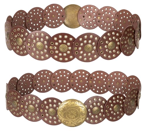 Women Wide Western Disc Belt Cowgirl Boho-Concho Leather Belts for Jeans Dress4