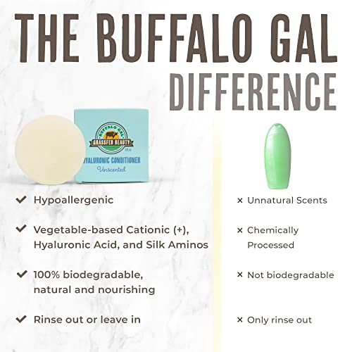 Buffalo Gal Grassfed Beauty Hyaluronic Conditioner Bar, Natural Hair Conditioner For Hair Growth, Hydrating Conditioner For Dry Hair, Detangling Conditioner For All Hair Types, 3 Fl Oz, Unscented #TOP6