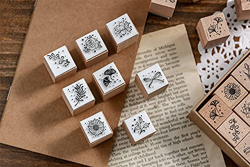 Cliocoo 16Cs Wood Rubber Stamp Set, Botanical Decorative Wooden Stamp Set, Bowknot Flower Leaf Stamp For Art Craft, Journal, Diary, Scrapbook, Planner, Letter, Card Making M-26 (2-Bowknot Flower) #TOP6