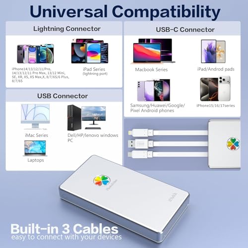 Image of iDiskk MFi Certified 1TB External Hard Drive for iPhone iPad Android Phones /MacBook /PC,iPhone Memory Storage to auto Backup Docs Photos /Videos,Metallic Silver iPhone Hard Drive