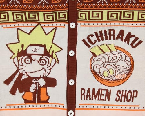 Naruto Shippuden Men's Ichiraku Ramen Shop Ugly Christmas Sweater Button-Up Knit Cardigan3