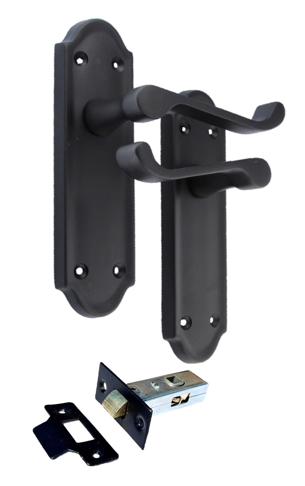 Epsom Door Handle Ashford Matt Black Internal Door Handle Set – Lever on Backplate 170mm x 48mm – Includes Tubular Latch – 1 Pair