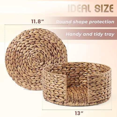 Image of BLUEWEST Woven Round Hyacinth Placemats with Holder (Pack 10), Heat Resistant, Durable and Nonslip Wicker Braided Set for Dinning Table