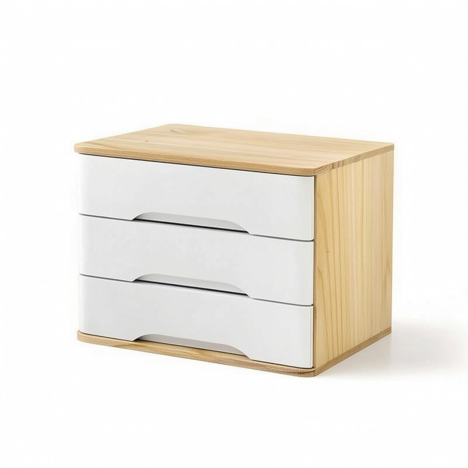 Mini Cassettiera in Legno Compatto Cassettiera da Tavolo Rettangolare Mobile per Professionisti, Legno Naturale + Bianco, 40 28 31CM