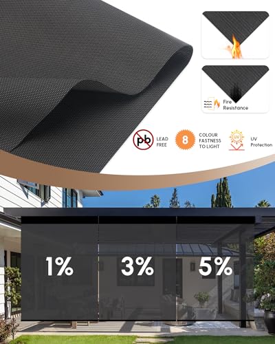 Image of Kincmo Motorized Outdoor Shades for Patio Porch, Custom Outdoor Motorized Blinds with Remote, Waterproof & Windproof Patio Shades Work with Apple Home,Alexa,Google (Dark Grey-1% Openness)