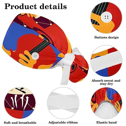 Muooum Jazz Music Instruments Violoncello Drum Gramophone Colored Surgical Cap With Buttons/Bow Hair Scrunchy For Long Hair #TOP3