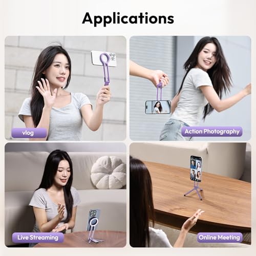 Image of ULANZI MA30 Magnetic Phone Tripod Stand for iPhone, Aluminium Maglock Smartphone Mini Tripod Pocket Cell Phone Stand Strong Magnet Compatible with iPhone 17 16 15 14 13 12 Series, Lavender