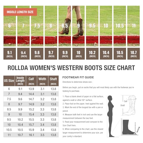 Image of HISEA Rollda Cowboy Boots for Women, Cowgirl Boots, Comfortable Western Boots with Pointed Toe Stitched Embroidery for Country Concert Dancing Wedding Traveling Daily Outfits