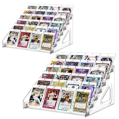Sibosen 2 Pack 7 Tier Acrylic Card Display Stand, Versatile Display for Trading Cards,Greeting Card Display Stand,Portable Display Rack Holder for Graded Cards, PSA Cards,Sports, Business Cards