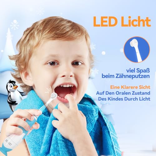 Seago Elektrische Zahnbürste Kinder Baby Zahnbürste ab 0 1 2 3 Jahr, mit LED Licht, Runder Weich Ersatzbürsten, Elektrische Zahnbürste Baby,2 Minuten Smart Timer, Wasserdicht IPX7,SG513(Blau) – Bild 3