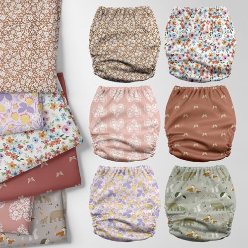 Image of Mama Koala 3.0 Pocket Cloth Diapers for Babies with AWJ Lining, 6 Pack with 6 5-Layer Natural Cloth Diaper Inserts - Reusable and Washable Pocket Diapers(A-Wild Flowers)