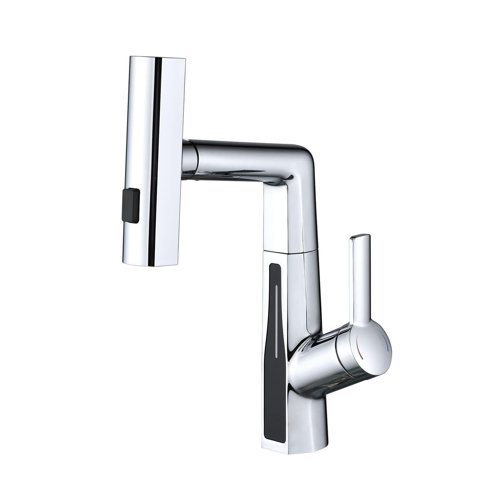 Mitigeur extractible 3 fonctions à hauteur réglable avec bec pivotant pour lavabo
