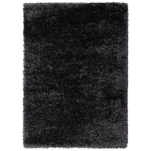 Image of Handcrafted Microfiber Black Shaggy Carpet 5x5 Feet Square with Thick Soft Plush Pile, Anti Slip Backing, Ideal for Living Room, Bedroom, Hall and Home Interior Decoration