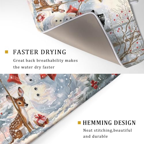 Winter Snowman Dish Drying Mat for Kitchen Counter Red Bird Berry Dishes Drainer Mats Holiday Microfiber Absorbent Dish Rack Pad 18x24 Inch by Giwawa - Image 3