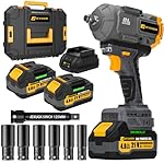 1500Nm Impact Wrench, 1/2" 1107ft-lbs Cordless Impact Gun with 2 x 4.0Ah Battery, 21V High Torque Power Impact Driver with 6 Sockets,Pistola Llave De Impacto for Truck RV Car Heavy Construction