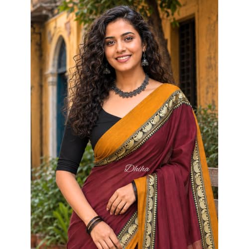 Image of Narayanpet Pure Cotton Avani Border Saree for Women with Running Blouse | Tassels | Traditional Woven Solid Design | Handloom Weave