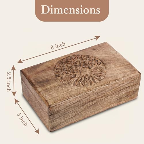 Ajuny Holz handgefertigte dekorative Box mit mittleren Baumschnitzereien Braun - Mehrzweck Verwendung als Schmuckaufbewahrung, Uhrenbox, ideal für Geschenke 8X5