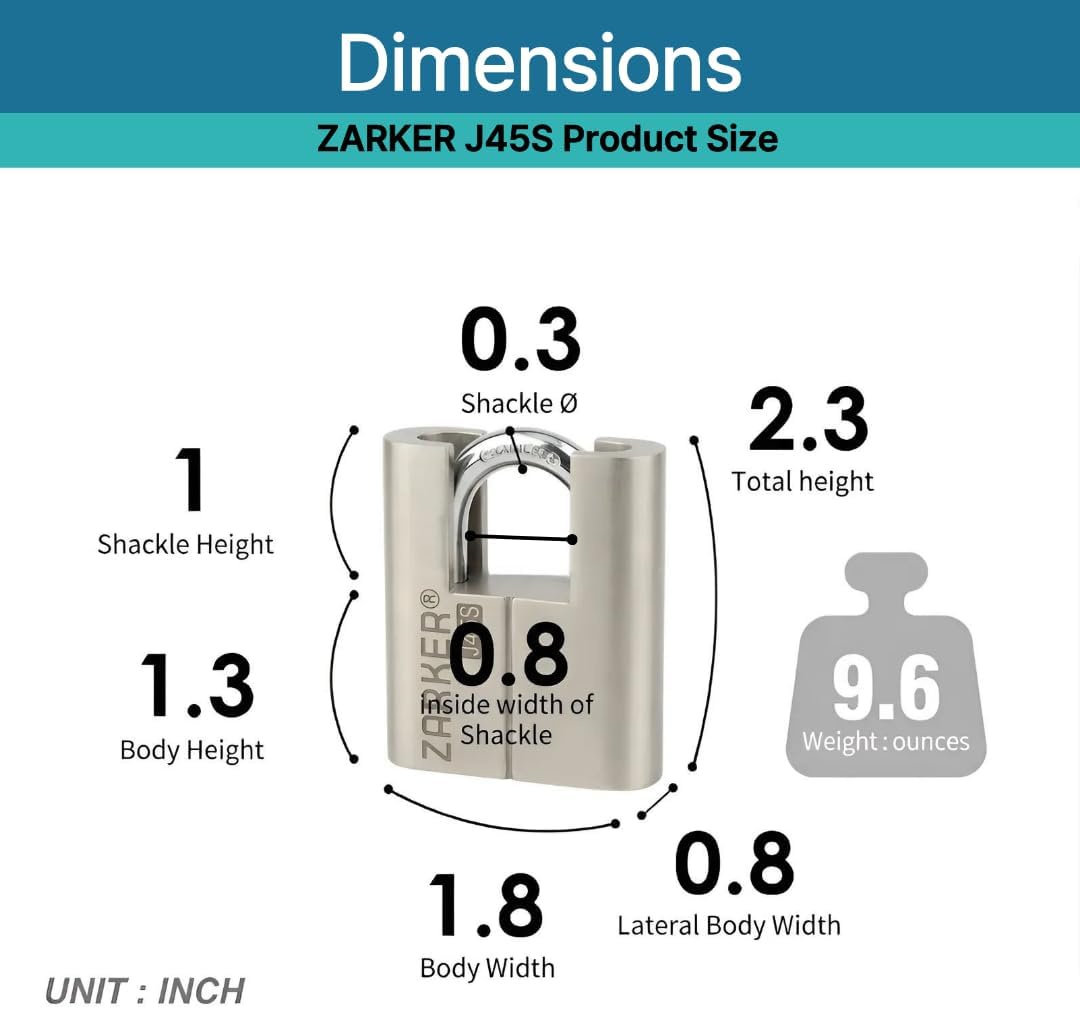 J45S keyed Alike Padlocks, Heavy Duty Stainless Steel Shackle Lock, 36 Keys, Waterproof and Rustproof Storage, Warehouses, Garage, Outdoors, 12-Pack