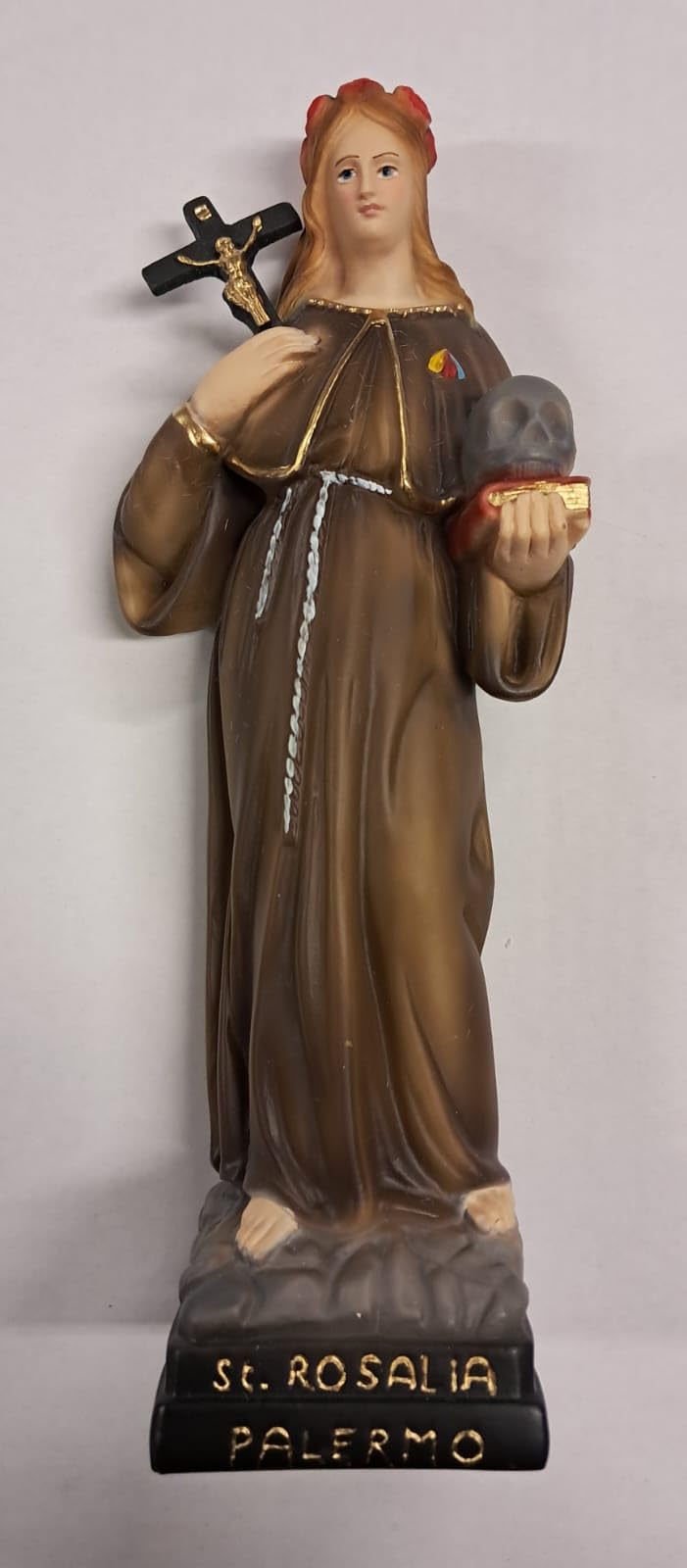 Generico ArteSacraCaravaggio Statua di Santa Rosalia cm 27,5 (10,82 inches) in marmo resina piena decorata a mano di produzione artigianale italiana