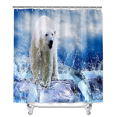 Oduo Rideaux de Douche Anti Moisissure, 3D Ours Polaire Imprimé Rideau de Douche Impermeable Rideaux de Salle de Bain avec 10-12 Crochets - Lavable en Machine (Glace Flottante,90x180cm)