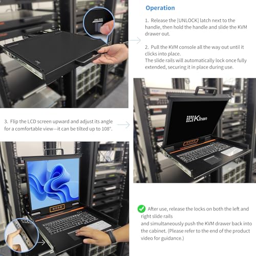 Image of 1U Rack Mount KVM Console-19'' Rackmount Monitor Keyboard and Single Port VGA KVM, 50,000 MTBF,1280X1024 60Hz,17.6x19.9x1.67 Inches(WXDXH),Fit 1U 19'' Rack, 1 USB /VGA Cable,1 Power Cord, 4 Brackets