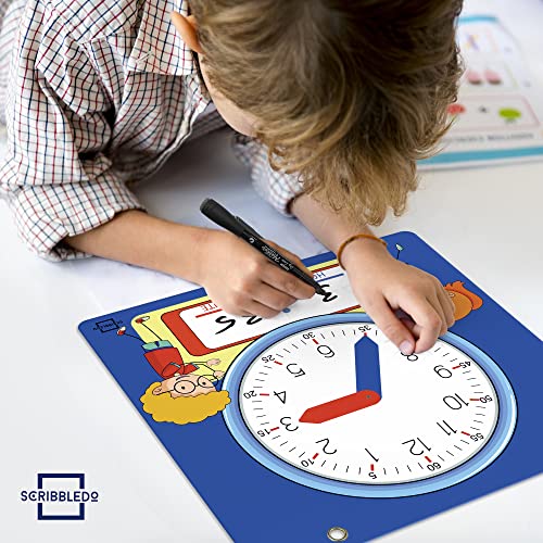 Scribbledo Writable Dry Erase Learning Clock For Kids With Red & Black Dry Erase Markers Write & Wipe Demonstration Clock For Kids Learning To Tell Time Classrooms And Homeschool Supplies #TOP5