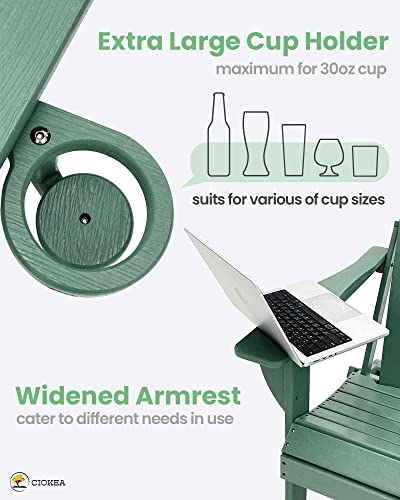 Ciokea Folding Adirondack Chair Wood Texture, Patio Adirondack Chair Weather Resistant, Plastic Fire Pit Chair With Cup Holder, Lawn Chair For Outdoor Porch Garden Backyard Deck (Green) #TOP2