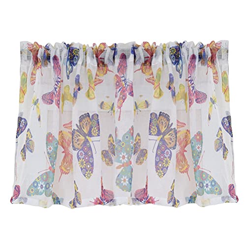 Cortina corta de gasa con bolsillo para varilla y estampado de mariposas 2