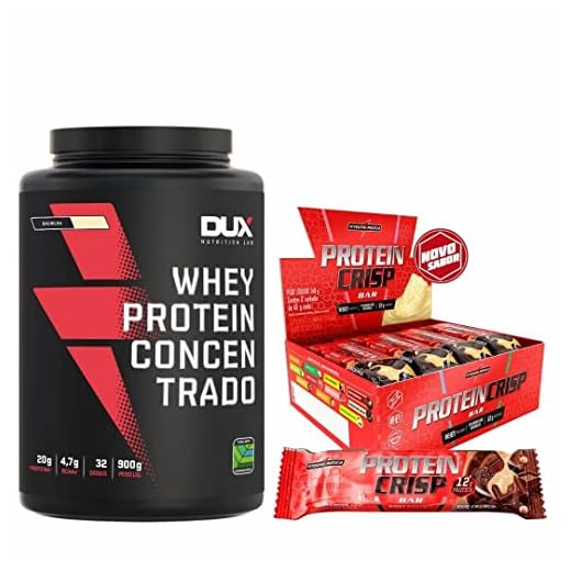 Whey Protein Concentrado Pote (900G) - Sabor Morango, Dux Nutrition + Protein Crisp Bar - 12 Unidades 45g DUO CRUNCH IntegralMedica