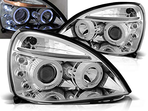 Headlights Compatible with Renault Clio II 2001 2002 2003 2004 2005 RS-1519 Driver And Passenger Side Complete Set Headlight Assembly Angel Eyes Headlamp Front Lights Car Lamps Headlamps Chrome