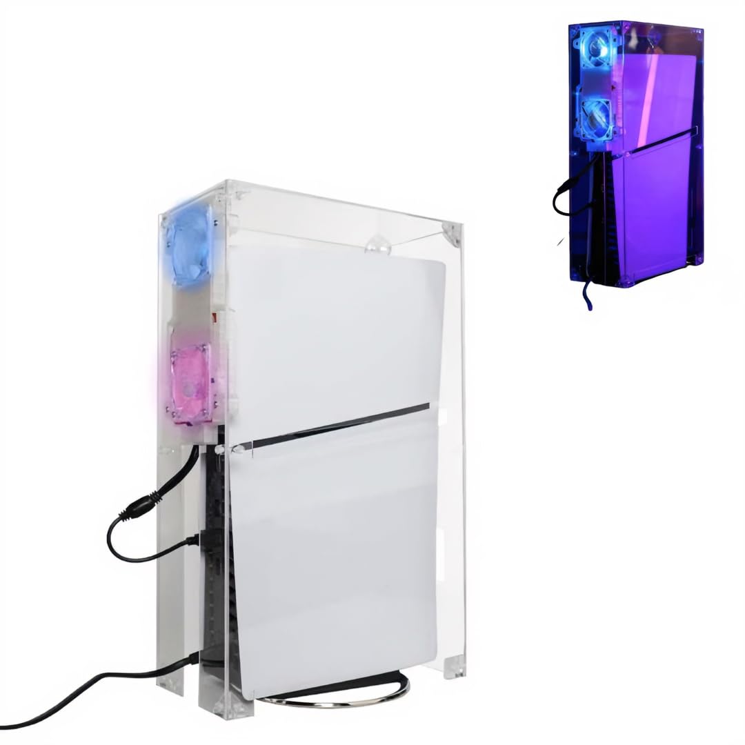 Copertura antipolvere di raffreddamento compatibile con PS5 Slim, custodia protettiva trasparente in acrilico con ventole RGB e alimentazione USB