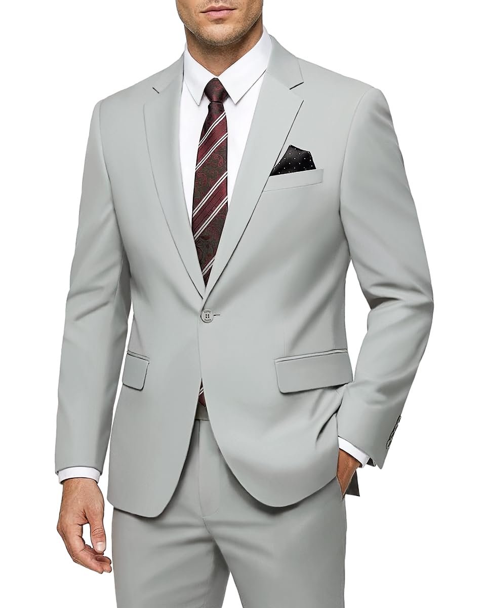 WYWK 2 Piece Men's Suit One Button Slim Fit Suit for Men Solid Color Blazer and Pants Tie and Square Wedding Business Party