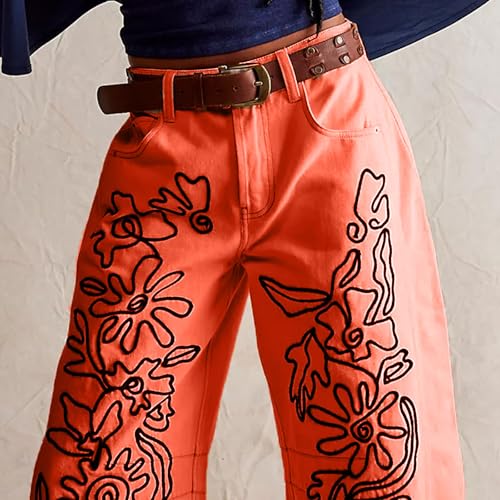 YSW Embroidered Mid Rise Jeans for Women Baggy Boyfriend Jean Boho Barrel Horseshoe Vintage Pants3