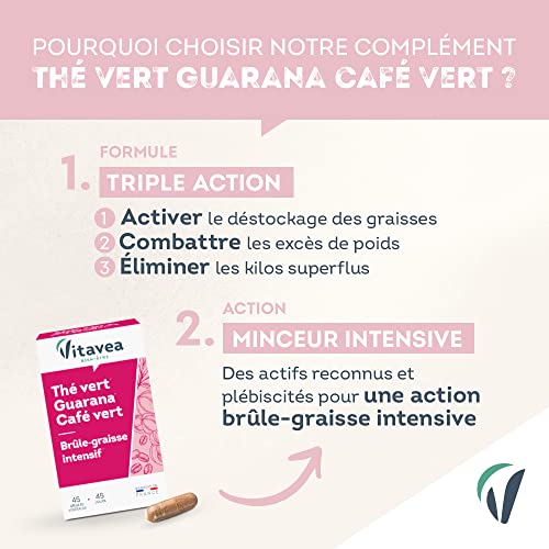 VITAVEA BIEN-ETRE - Complément Alimentaire Minceur - Brûleur de Graisse Intensif Puissant, Perte de Poids - Thé Vert, Guarana, Café vert – 45 gélules - Cure de 45 jours - Fabriqué en France – Image 4